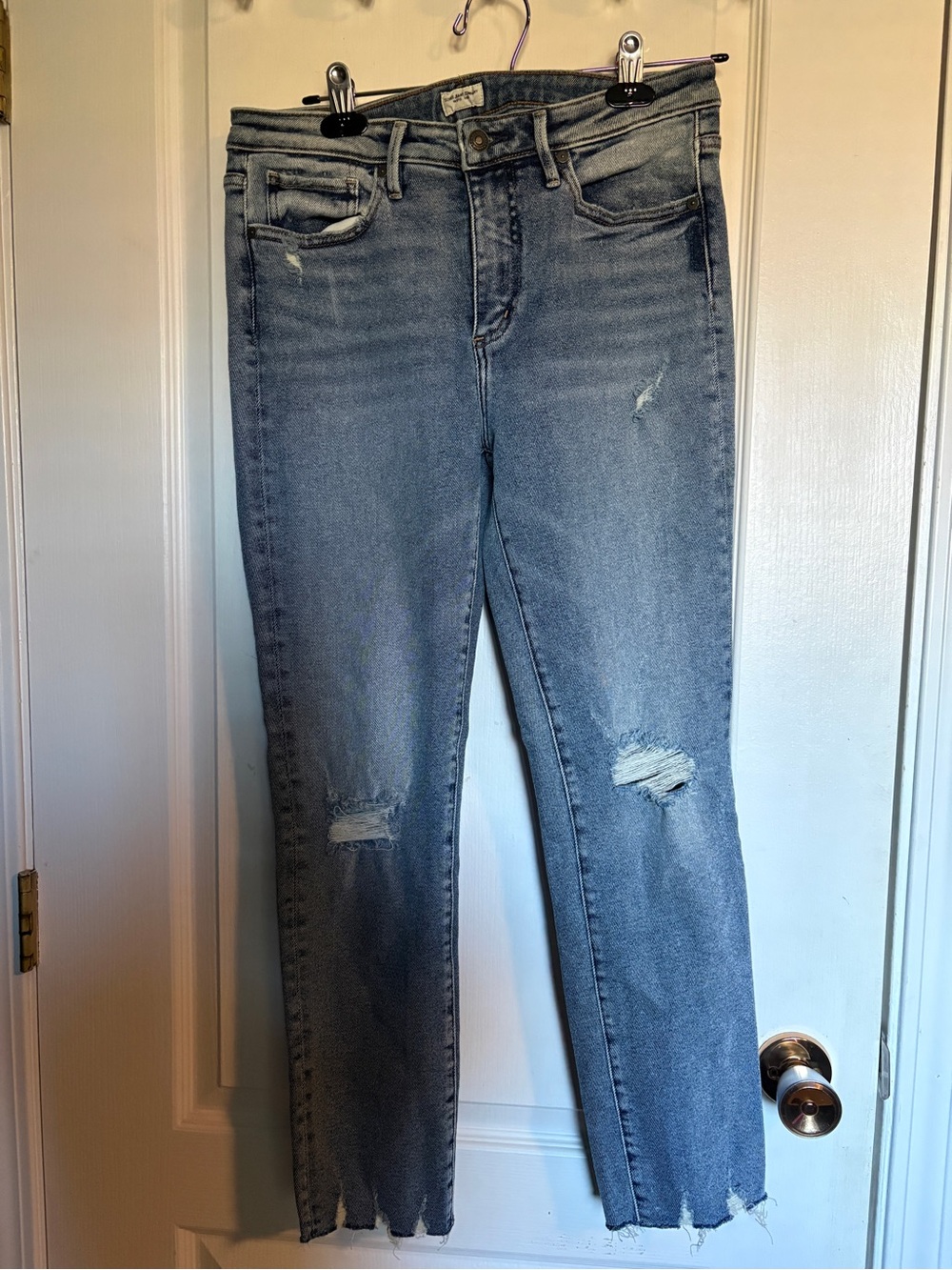 Silver Jeans Ibister Light Blue Straight Leg Distressed Denim